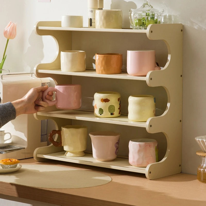 Cream wind cup holder Cup storage rack Household multi-layer desktop tea cup rack Tea set storage rack Dining side cabinet Oasis Select