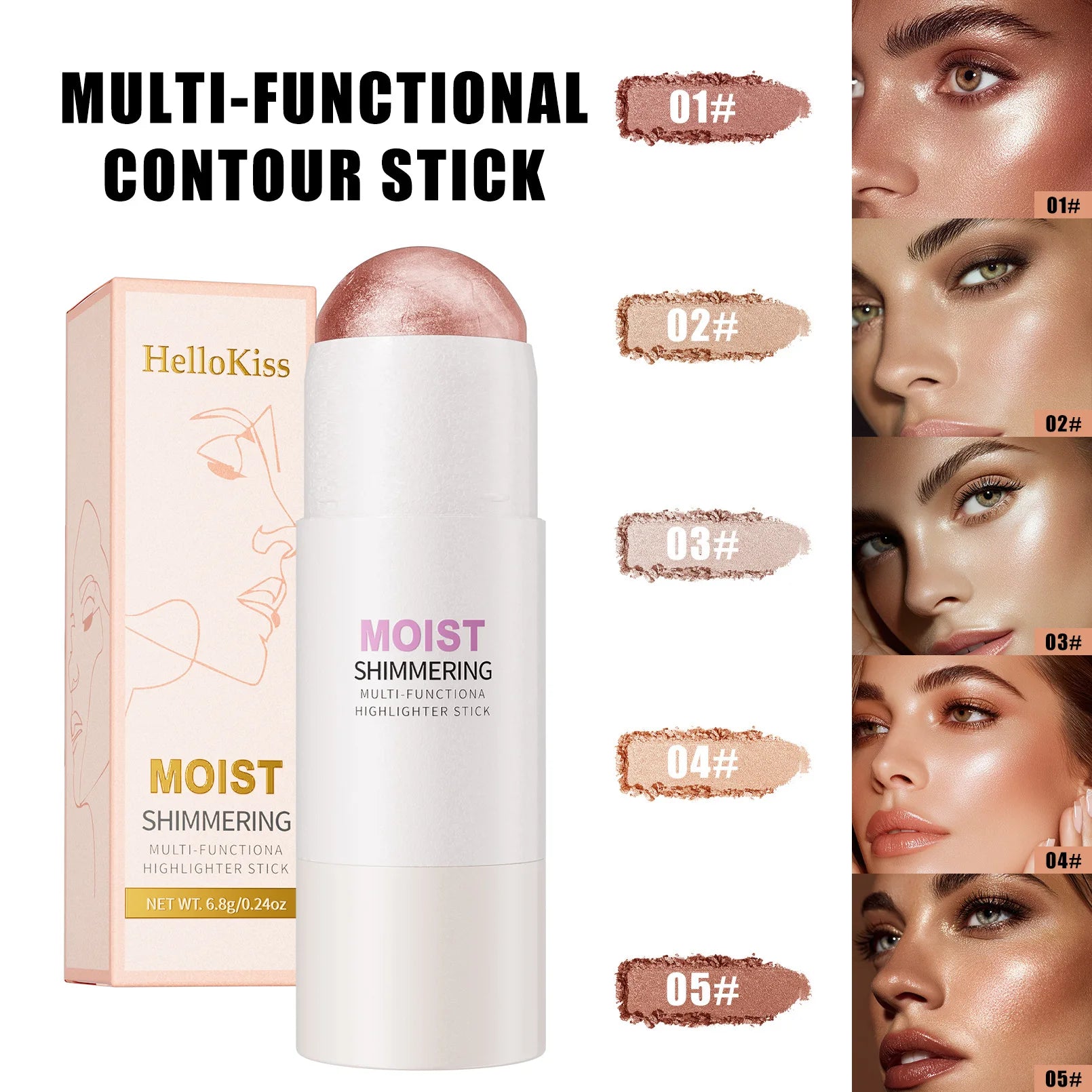 HelloKiss Highlighter Stick – Glassy Pink Ballet Face & Body