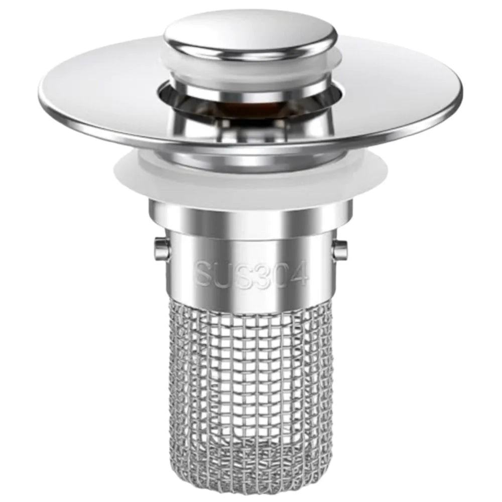 Stainless Steel Bathroom Sink Drain Strainer Removable Basket Bouncing Core Drain Stopper Odor Proof Universal Fit Hair Catcher Oasis Select Silver