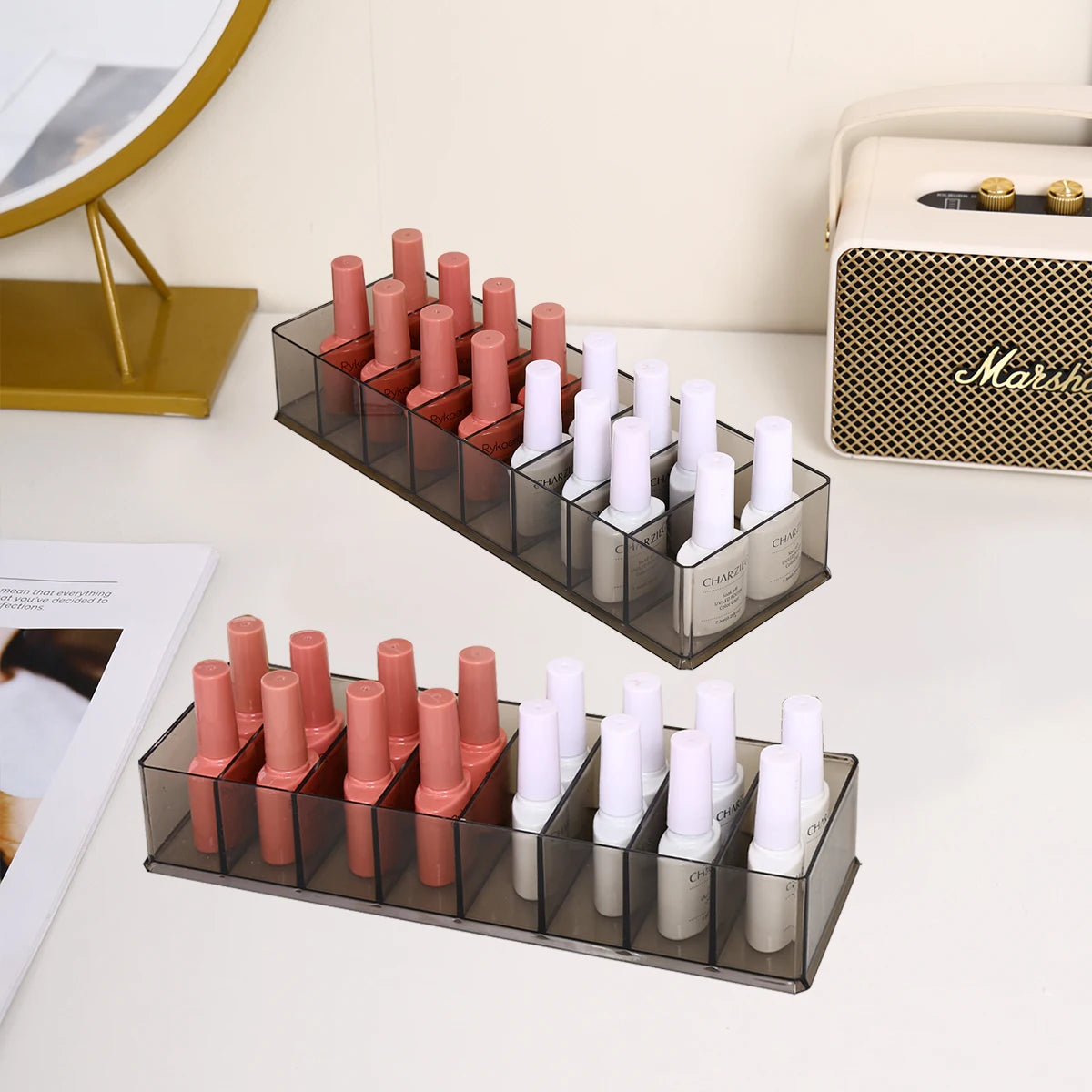 1pc translucent black 8 grid nail polish storage box desktop cosmetics lipstick storage box drawer type cosmetic bag organizer Oasis Select