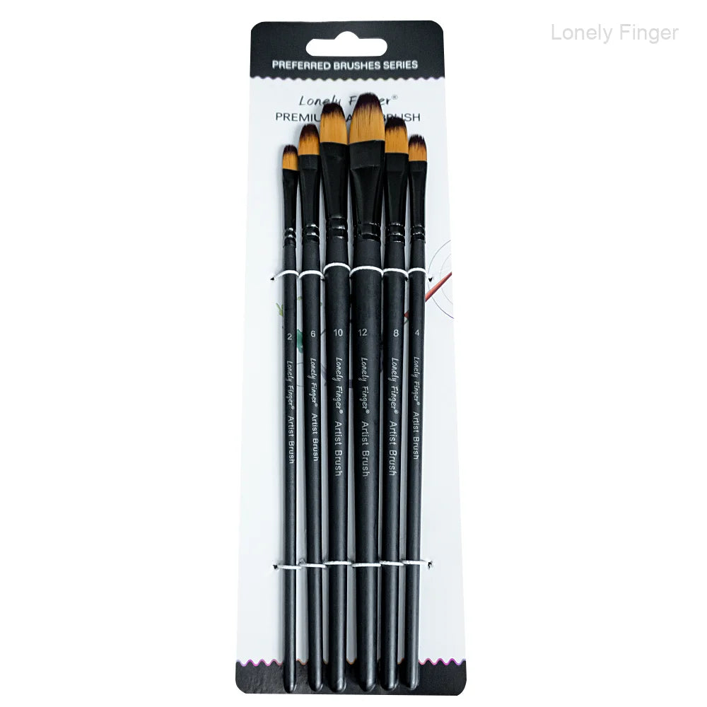 6pcs Paint Brushes Set for Acrylic Painting,Watercolor,Oil，Inks，Gouache，Crafts, Brush Tip Flat，Round, Angle，Filbert,Paint Oasis Select 6pcs Black Flilbert