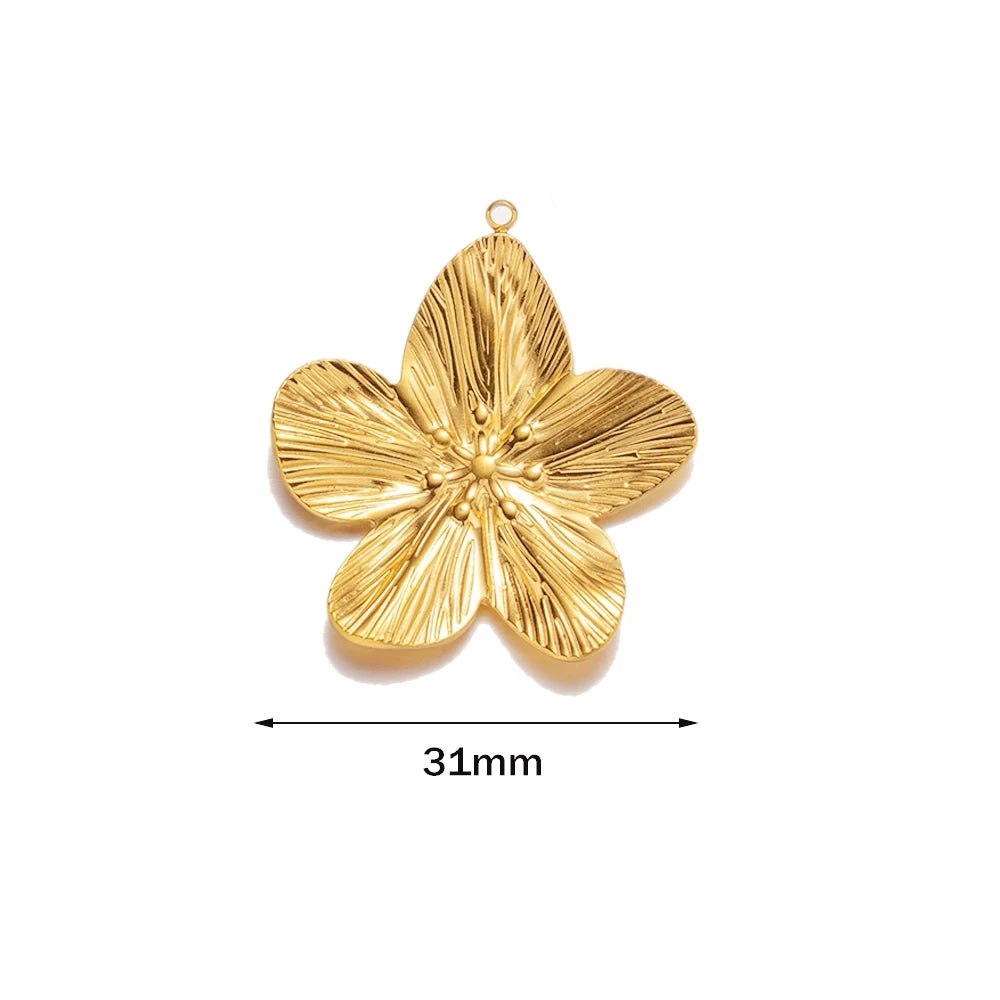 5pcs Large Stainless Steel Flower Charms Pendants Bulk for DIY Necklace Earring Bracelet Jewelry Crafts Making Accessories Oasis Select Gold 31mm