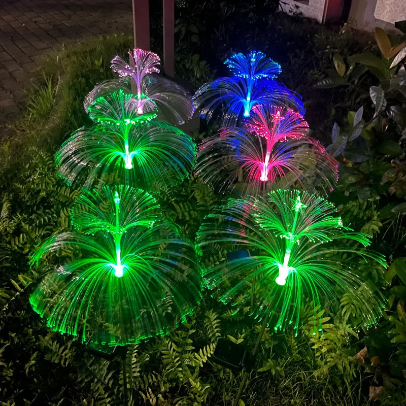 Solar LED Optical Fiber Lamp Jellyfish Five-pointed Star Outdoor Atmosphere Decorative Light Garden Waterproof Lawn Light Oasis Select
