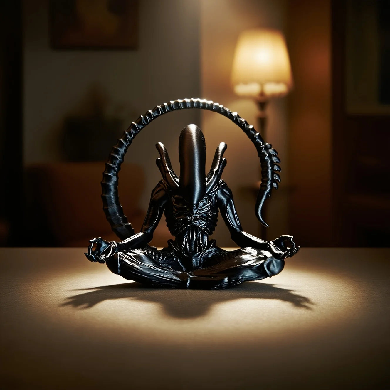 Meditating Alien Figurine 3D Printed Sci-Fi Horror Statue Creative Desktop Ornament Collectible Decor Toy for Home Room Gift Oasis Select