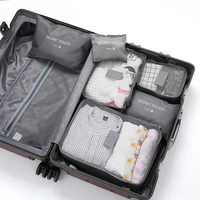 6pcs Set Travel Storage Bags Suitcase Packing Set Storage Cases Portable Luggage Organizer Clothes Shoe Foldable Organizer Oasis Select Gray