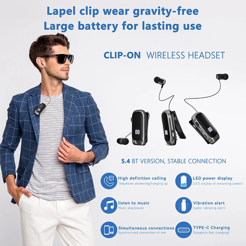 K88 Lavalier Business Bluetooth 5.4 Headphone Talk/Music Time 20 Hours,LED Digital Display,Noice Cancelling Wireless Earphones Oasis Select