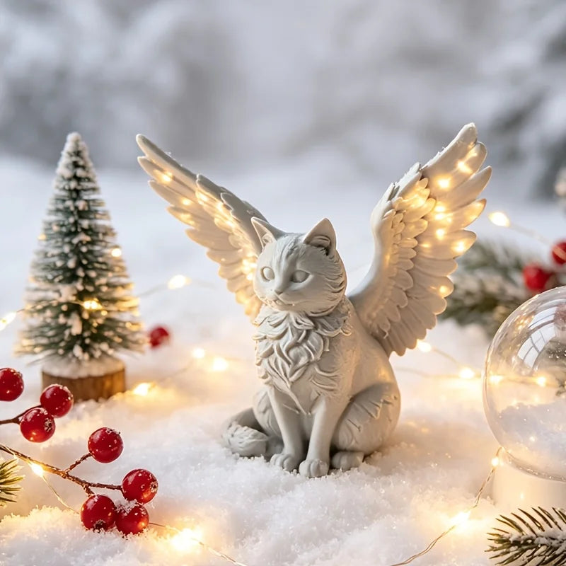 Angel Wing Cats Figurines 3D Printed Memorial Pets Commemorative Ornaments Statue Kitten Sculptures for Home Desktop Study Decor Oasis Select
