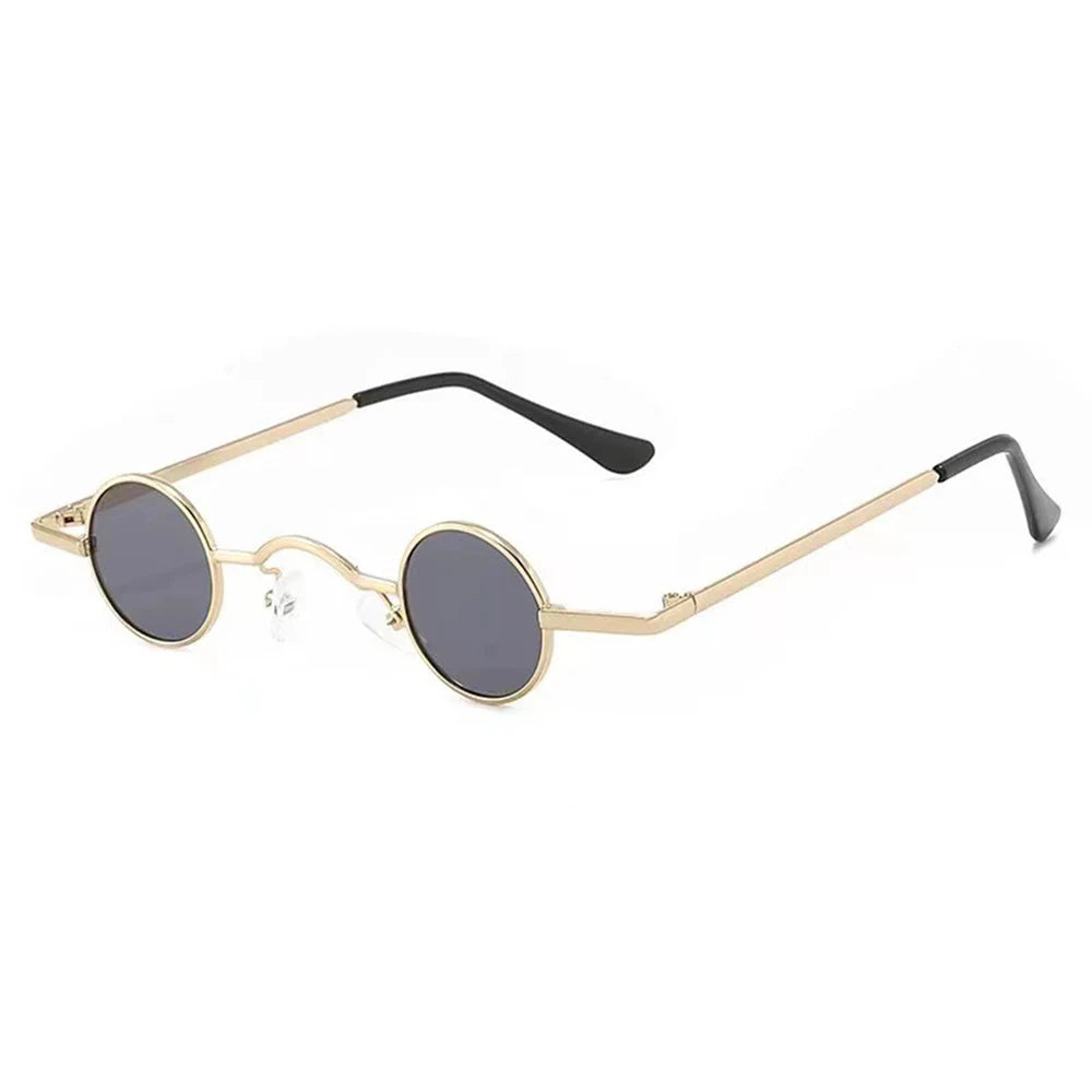 Women Men Metal Frame Hip Hop Punk Sun Glasses Shades Small Round Sunglasses Oasis Select Gold-Black grey