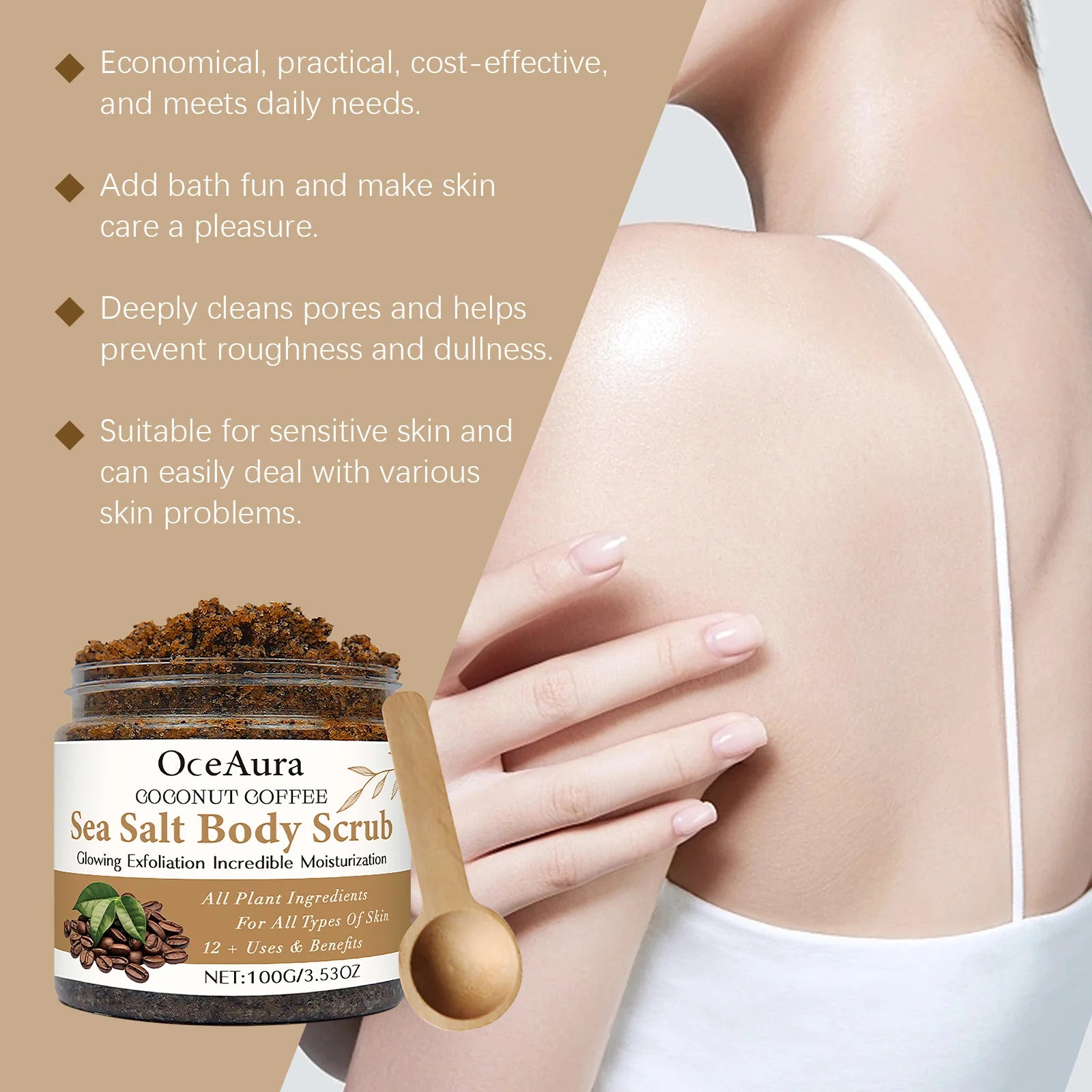 Body Scrub Cream for Bath Shower Deep Cleaning Whitening Exfoliating Removal Melanin Repair Brighten Moisturizing No Tight Oasis Select