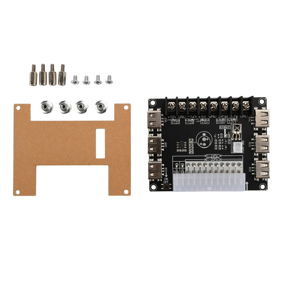 24 Pins ATX Power Supply Breakout Board and Acrylic Case Kit Module Adapter Power Connector Support 12V -12V 5V 5VSB 3.3V Oasis Select With case