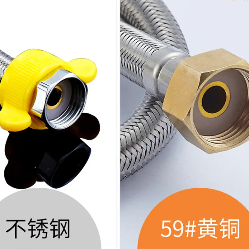 Hot and Cold Water Faucet Inlet Hose 304 Stainless Steel Faucet Braided Water Pipe Heater Flexible Connecting Pipe Oasis Select