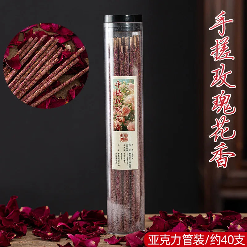 1 Box 40pcs Natural Handmade Rose Incense Sticks Organic Lavender, Jasmine, Osmanthus Home Fragrance Stick Incenses Oasis Select Rose