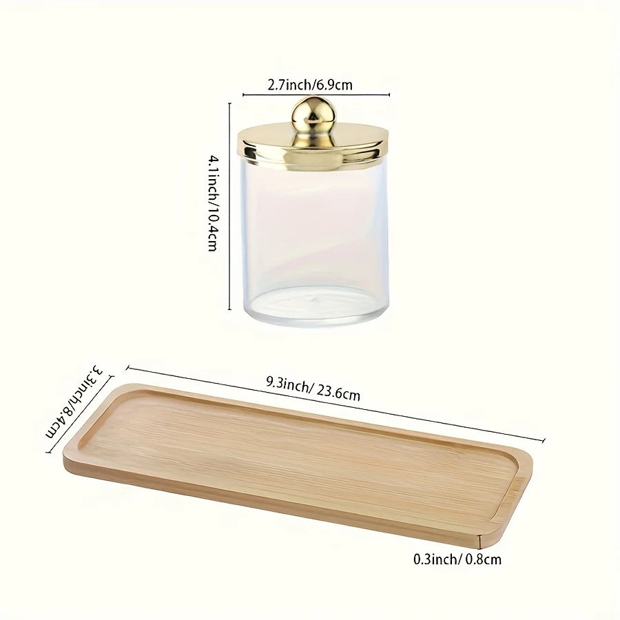 3 Piece Bathroom Organizer - Cotton Swab Holder, Acrylic Apothecary Jar with Lid, Round Cotton Swab Dispenser for Floss Oasis Select
