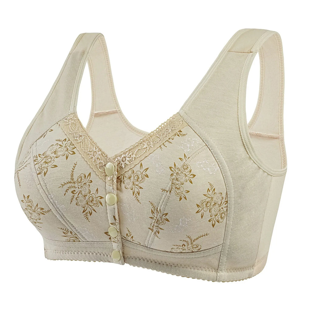 Wireless Bralette Comfortable Underwear Middle-aged Elderly Women Lace Chest Wrap Ultra-thin Mom Front Open Buckle Cotton Oasis Select Beige 52