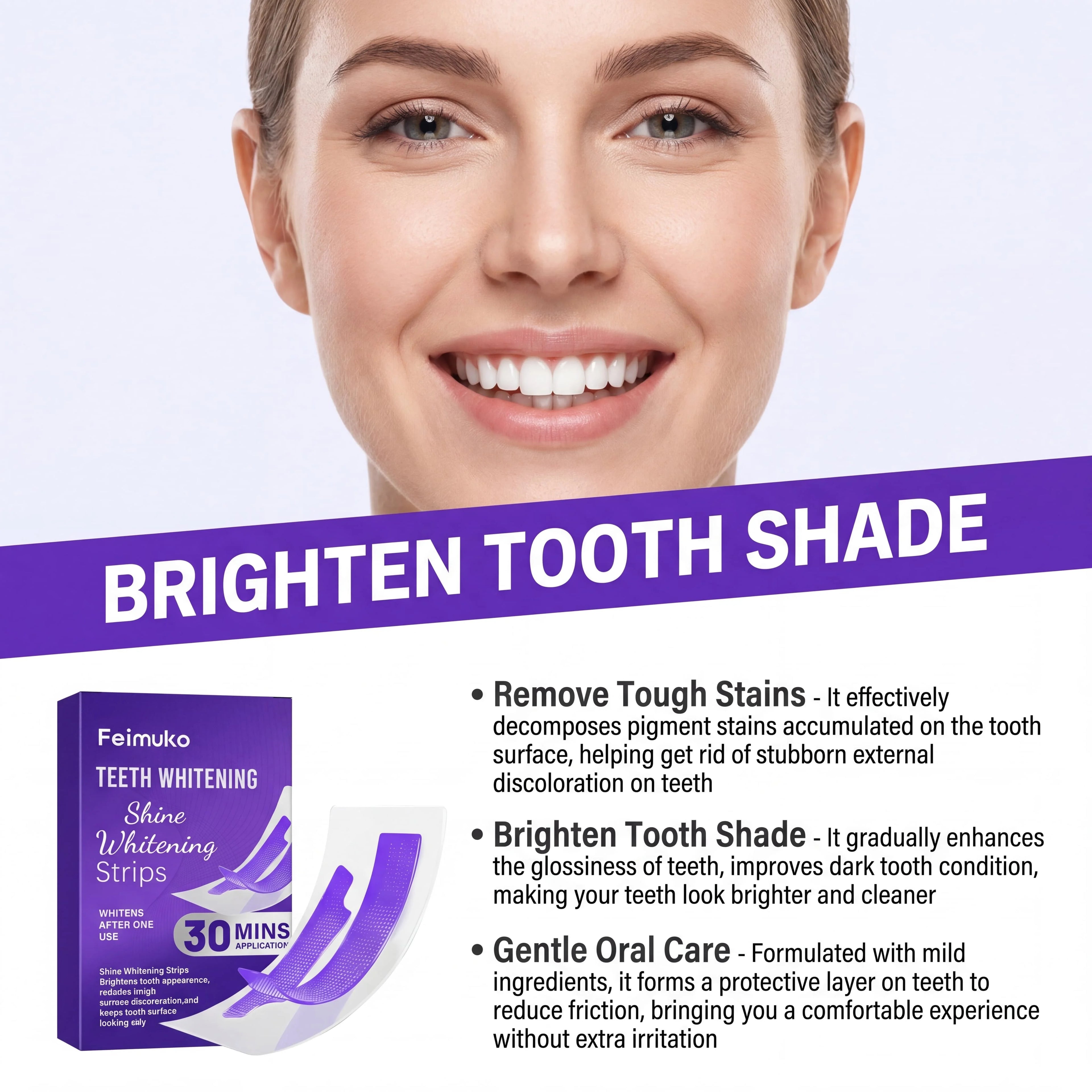 Purple Teeth Whitening Strips 30min Brighten Tooth Remove Plaque Stain Cleaning Oral Hygiene Strips Oasis Select