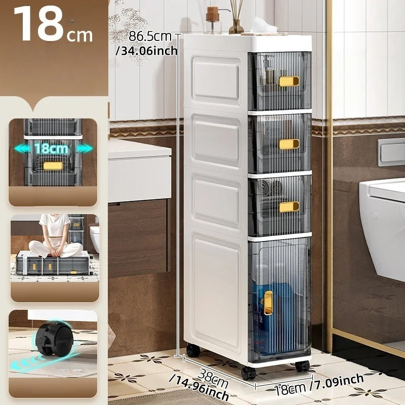 18cm Narrow Storage Cabinet, Multi-Tier Slim Organizer for Bathroom/Living Room, Holds Towel/Tissue/Cosmetic, Space-Saving Shelf Oasis Select open-top-1 L 3S
