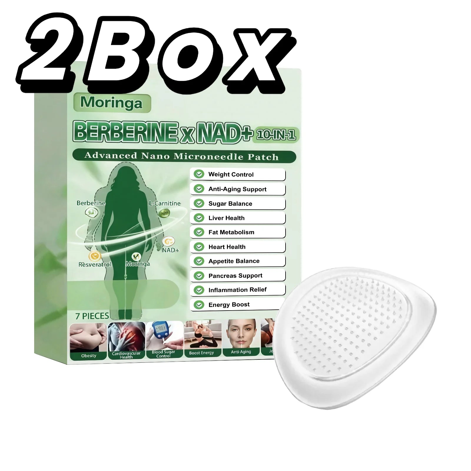 1 Overnight Microneedle Patch Natural Moringa Berberine NAD Firming Oasis Select 2Box