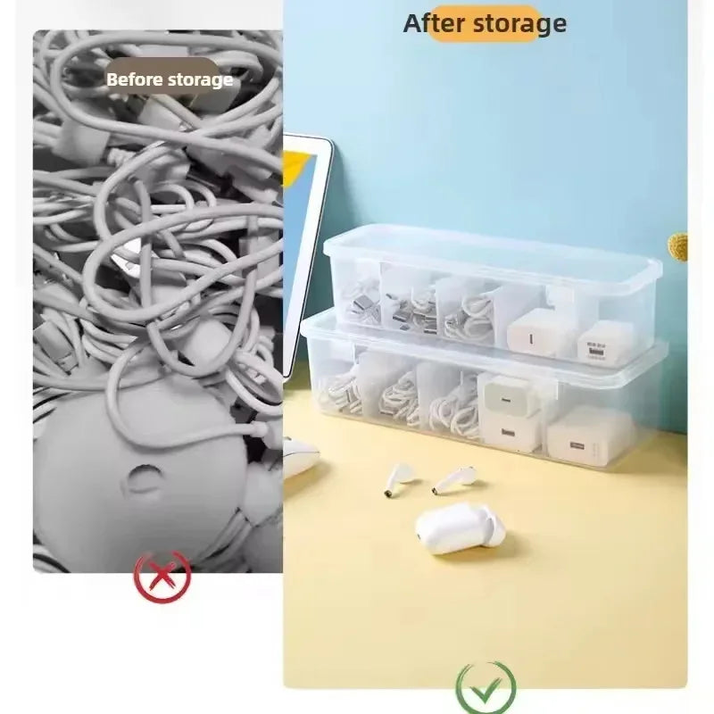 Transparent Cable Storage Box, Compartment Organizer With Lid, Dust-Proof Tidy For Use In Office And Home Oasis Select