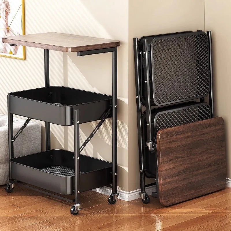 Strictly selected folding movable trolley rack bedroom snack storage with wheels sofa side few bedside bedside table Oasis Select