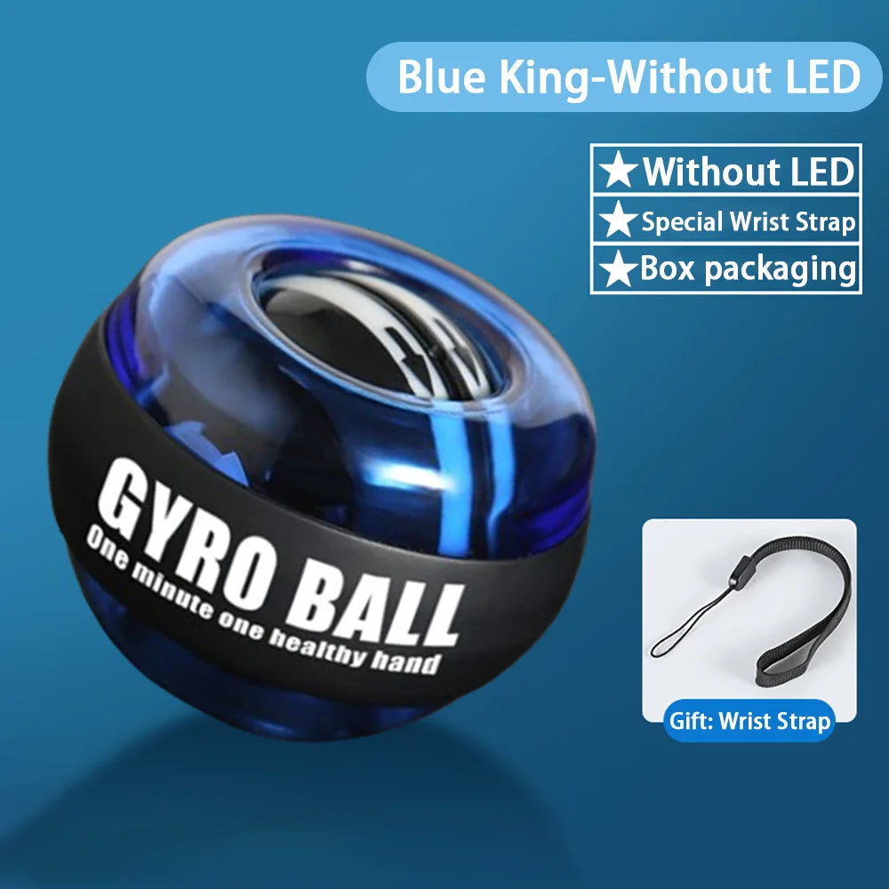 LED Gyroscopic Power Trainer Ball Autostart Wrist Ball Arm Hand Muscle Force Fitness Equipment Gym Training Gyro Range Oasis Select Blue King -No LED