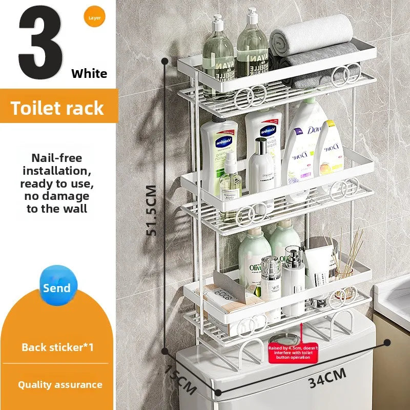Shelf above the toilet in the bathroom toilet toilet toilet toilet wall hanging multi-functional storage rack without punching Oasis Select White three layers