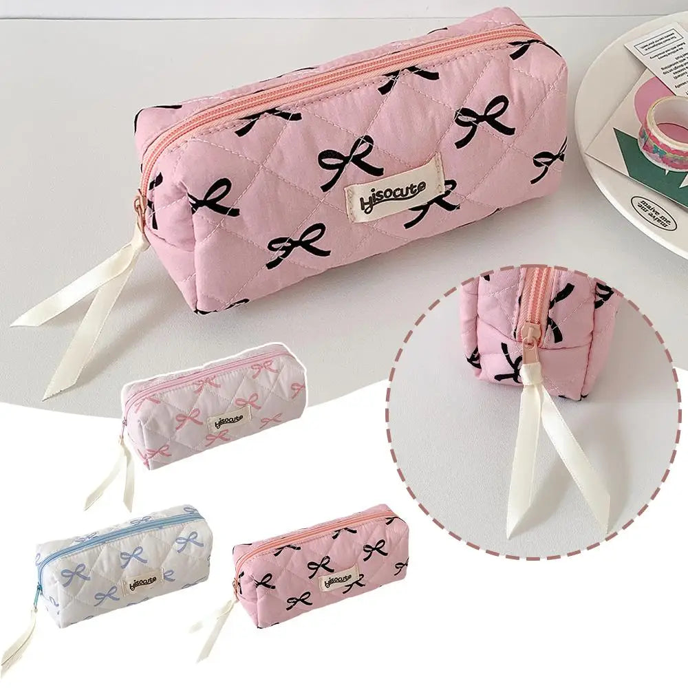 Cute Bow Pencil Case – Large Capacity Pink Stationery Bag
