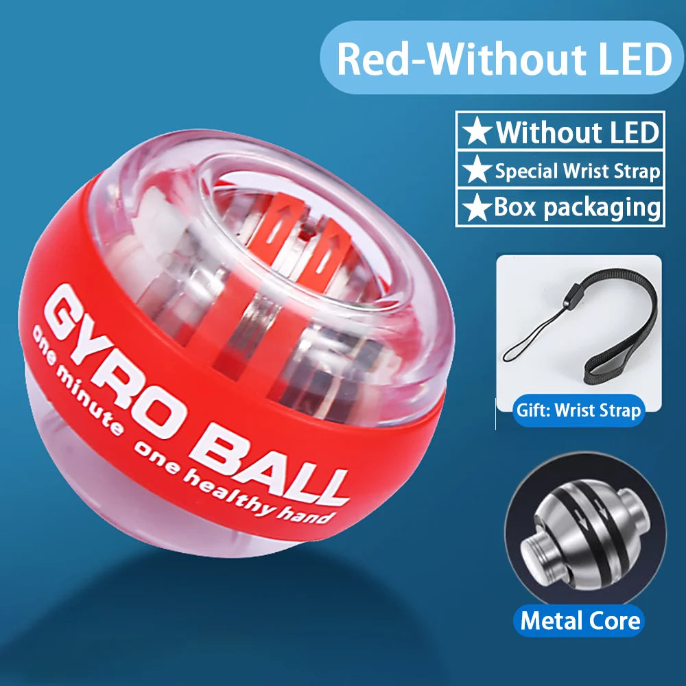 LED Gyroscopic Power Trainer Ball Autostart Wrist Ball Arm Hand Muscle Force Fitness Equipment Gym Training Gyro Range Oasis Select Red-No LED