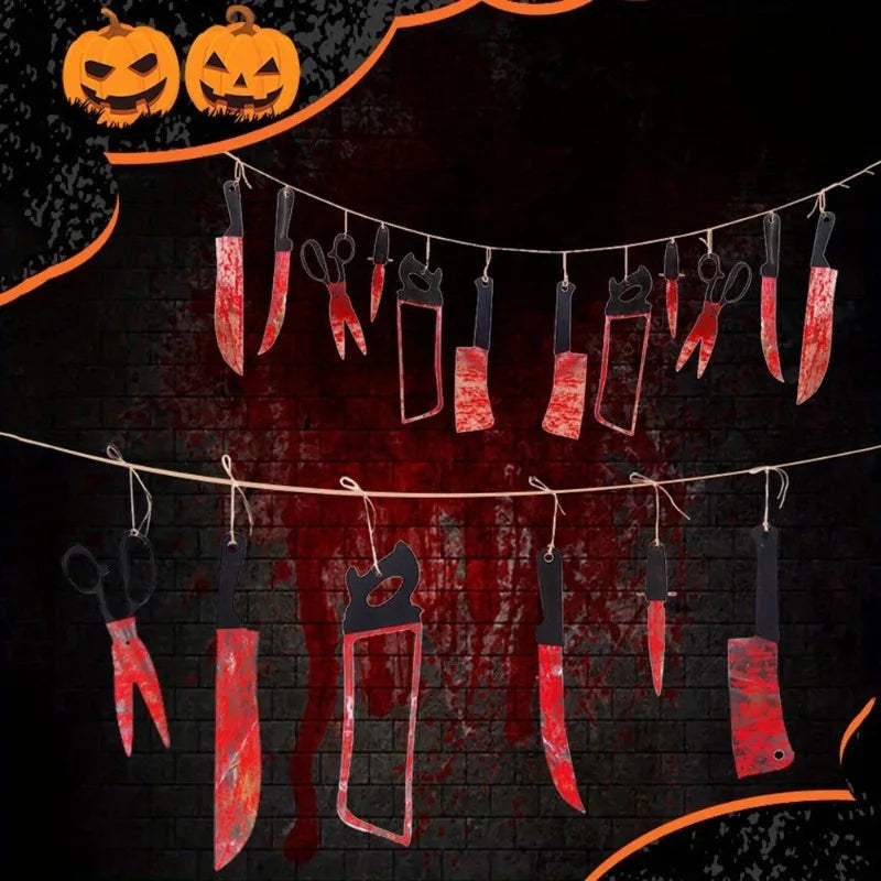 1-4Set Bloody Halloween Banner Horror Hanging Decoration for Haunted House Movie Theme Birthday Carnival Party Halloween Gift Oasis Select
