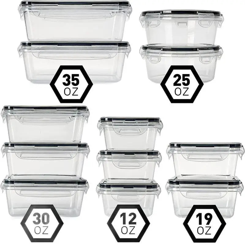 12pcs Airtight Food Storage Containers, 5 Sizes BPA-Free PP Stackable Reusable Snap Lid for Fruits Veggies Meat Meal Prep Fridge Oasis Select 12Pcs