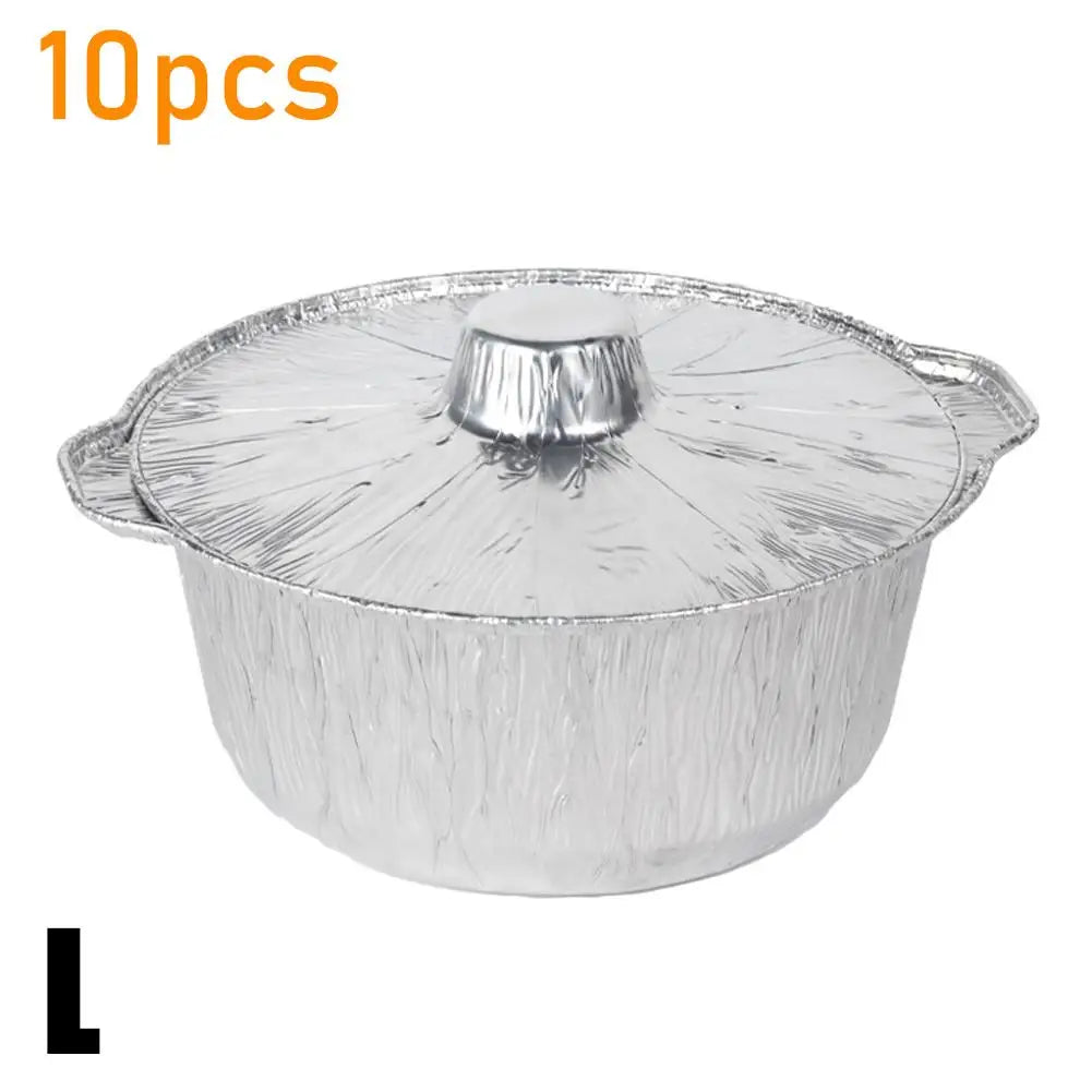 10PCS Disposable Aluminum Foil Pans With Lid Round/Square Food Storage Container BBQ Baking Pans Air Fryer Liners Kitchen Supply Oasis Select 10pcs 24cm