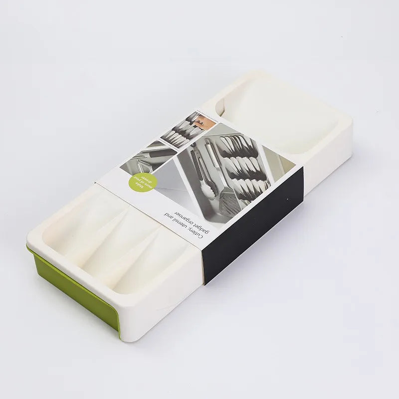 Kitchen Retractable Knife, Fork, Spoon Separation And Sorting Tableware Storage Box Oasis Select WHITE