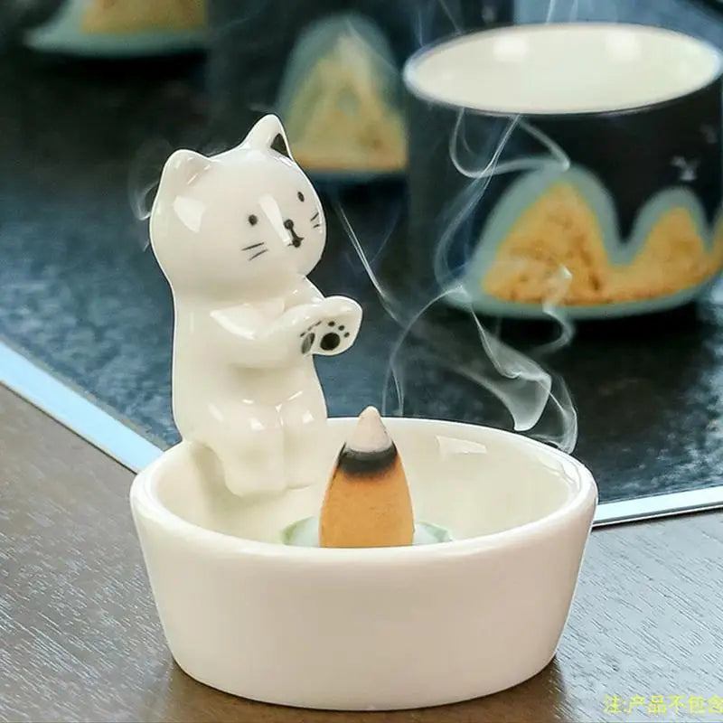Cat Candle Holder Cute Cone Incense Burner Incense Tray Elegant Ceramic Stick Incense Holder Incense Cone Holder Decoration Oasis Select