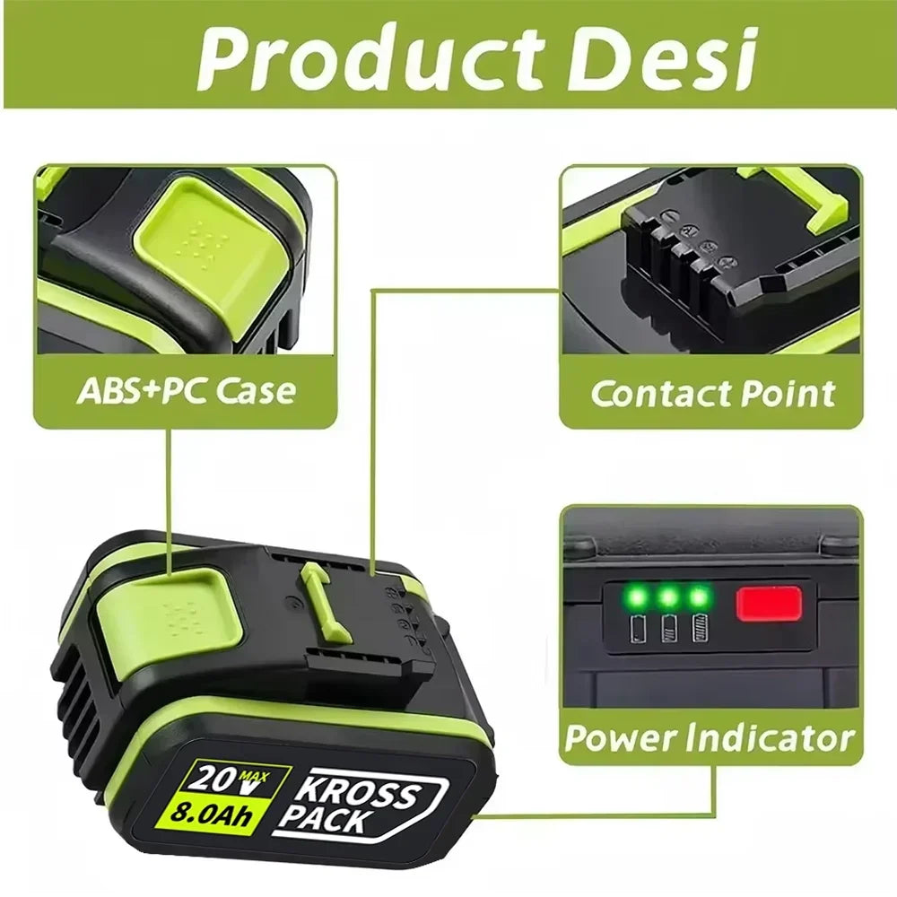 20V 6.0Ah & 8.0Ah WA/WX Tools Battery, 3H Fast Charge with LED Display & 5 Protections, Compatible WA3016/WA3023/WA3054 Oasis Select