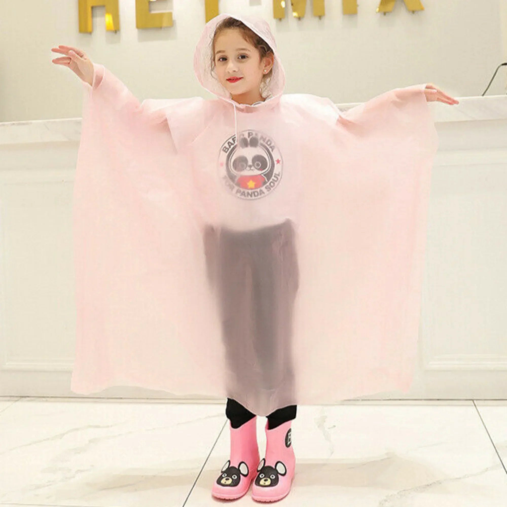 Children Boy Girl Rainwear Waterproof Hooded Rain Coat Outwear Poncho Raincoat Cover Up for Kids 100 to 160cm Height Oasis Select pink