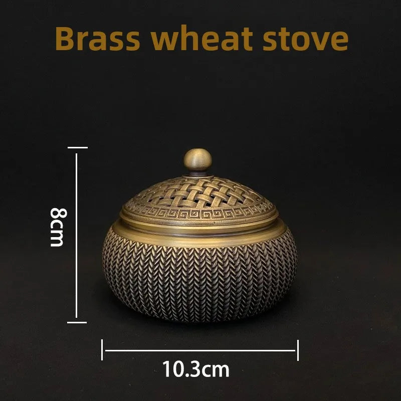 Brass Wheat Ear Stove Incense Burner Household Indoor Sandalwood Stove Decorative Metal Hollow Cover Stove Oasis Select Incense burner
