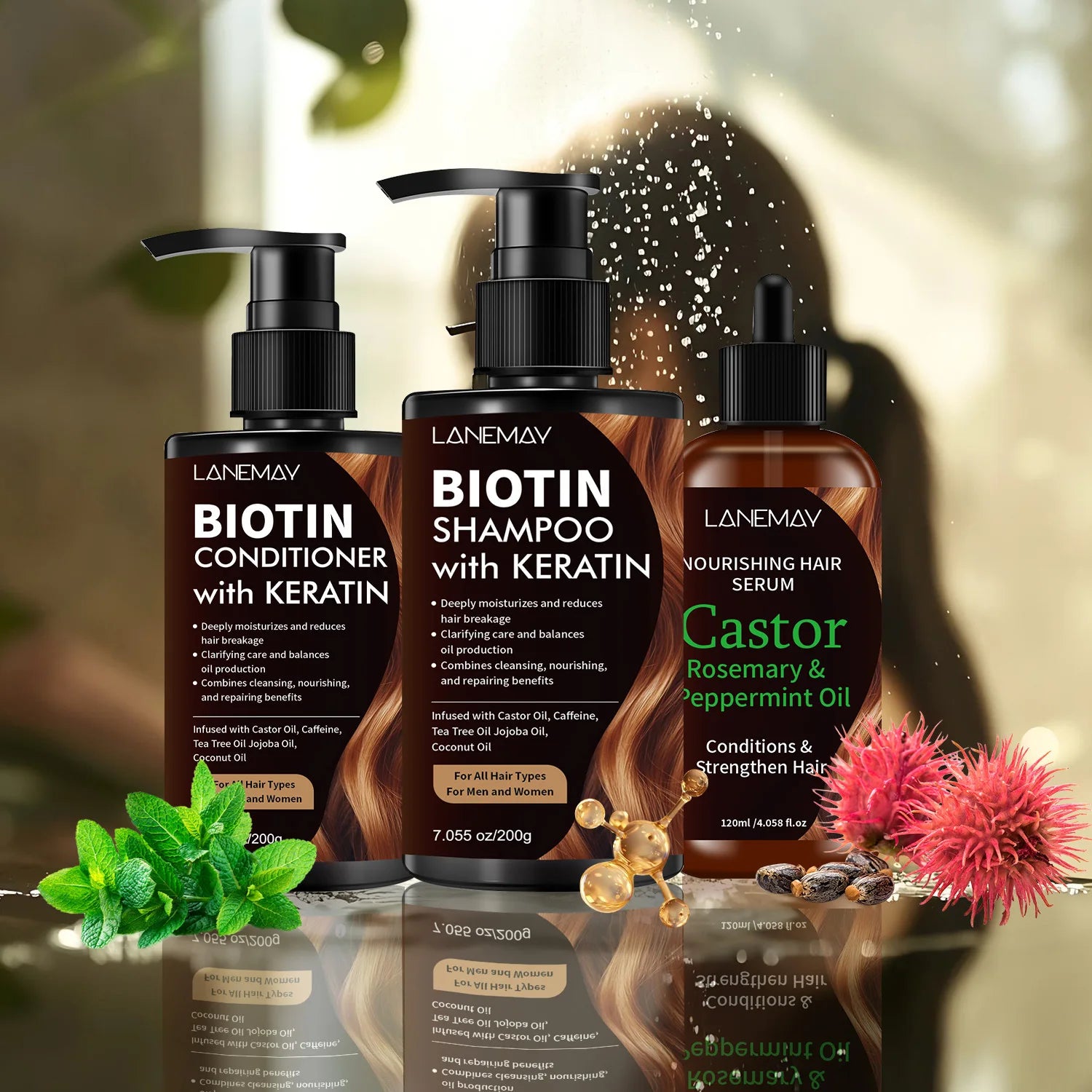 Biotin Shampoo & Conditioner Set with Keratin + Hair Serum
