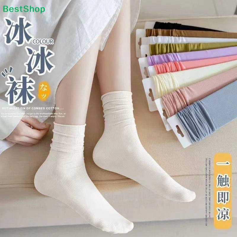 Women's Colorful Cotton Slouch Socks – Breathable Summer Crew