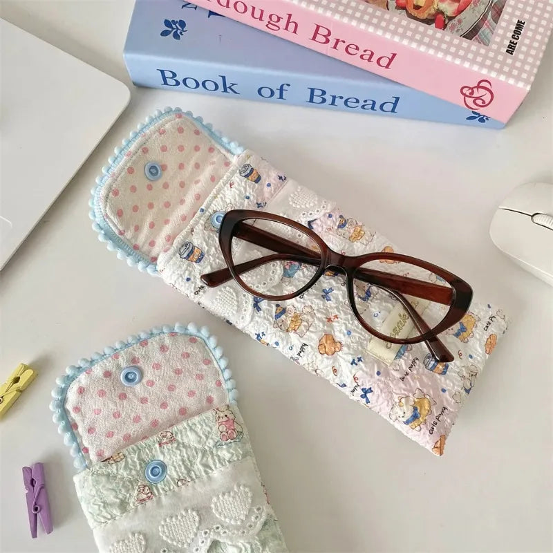 1pcs Cute Cartoon Glasses Case Soft Crush Proof Sunglasses Pouch Portable Eyewear Storage Bag for Girls Daily Use Oasis Select