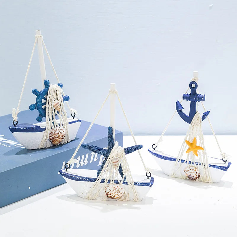 Mediterranean-style Sailboat Ornaments, Home Decoration Items, Fashionable and Creative Wooden Boat Models, and Craft Gifts Oasis Select