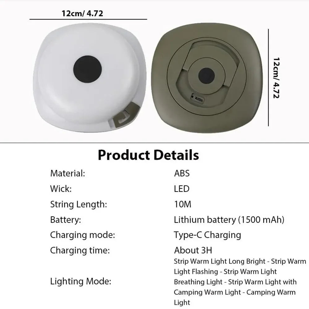LED Rechargeable Camping Lamp Atmosphere 10M IPX4 Waterproof Recyclable Light Belt Outdoor Garden Decoration Lamp for Tent Room Oasis Select