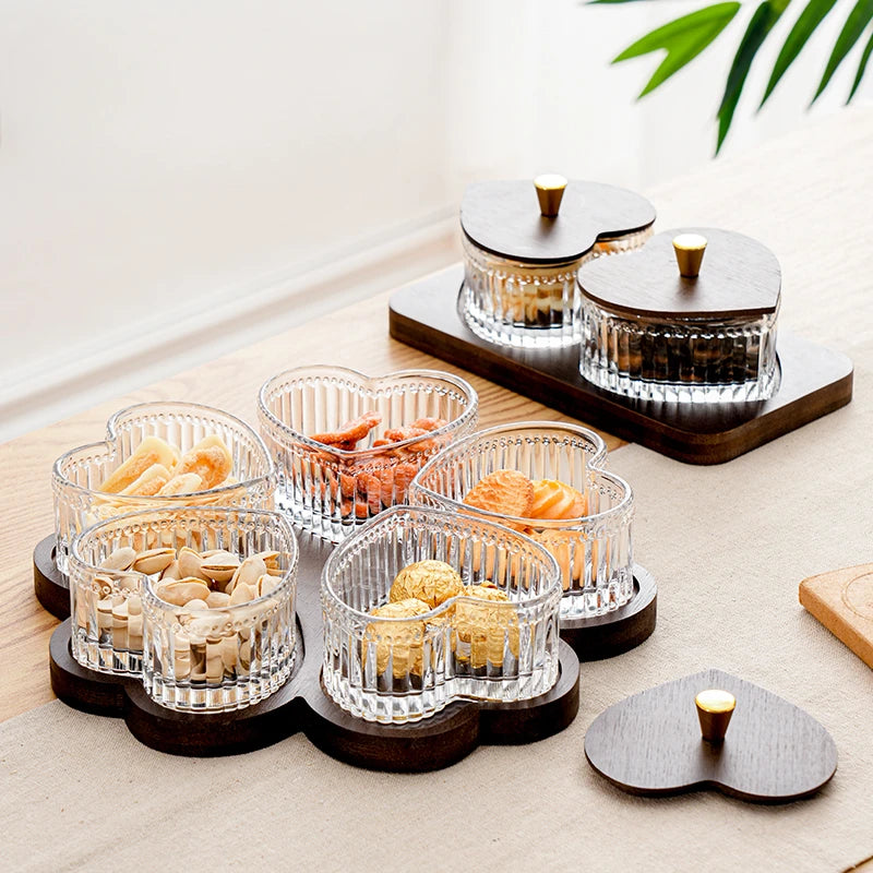 New Glass Fruit Tray Hotel Afternoon Tea Snack Tray Lead-free Glass Heart-shaped Divider Snack Tray Oasis Select