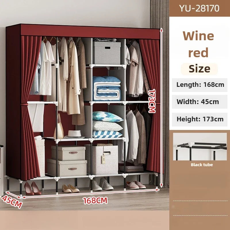 Cloth wardrobe steel pipe bold reinforcement zipper fully enclosed single dormitory wardrobe non-woven wardrobe Durable Oasis Select red