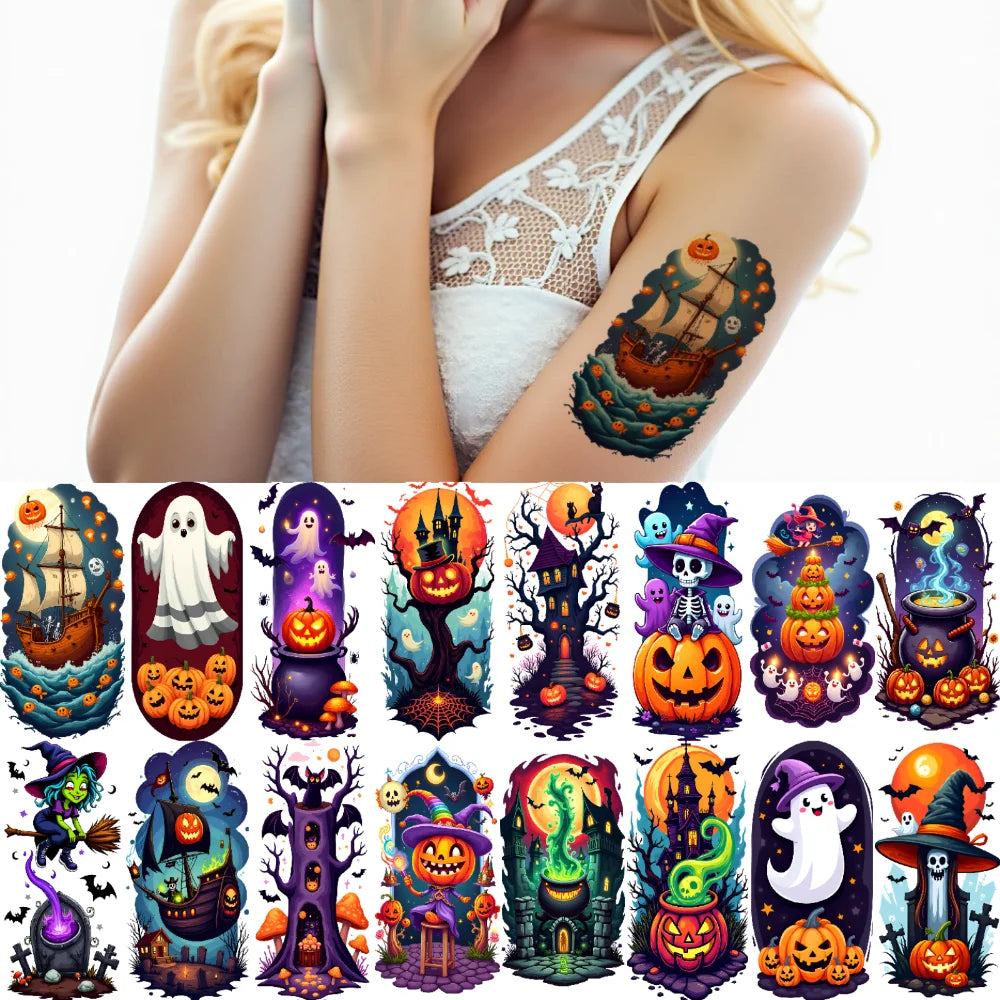12-Piece Halloween Spooky Temporary Tattoo Stickers for Adults Temporary Tattoo Stickers Oasis Select
