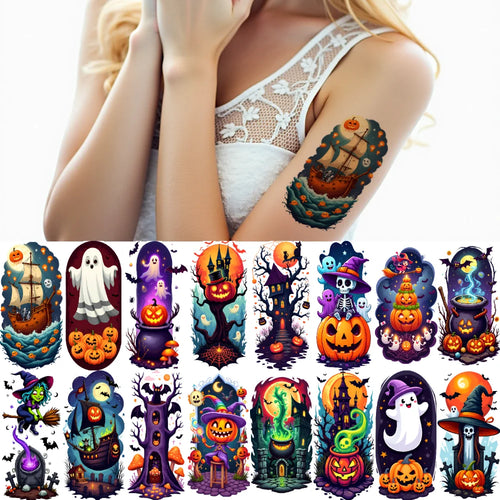 12-Piece Halloween Spooky Temporary Tattoo Stickers for Adults Temporary Tattoo Stickers Oasis Select