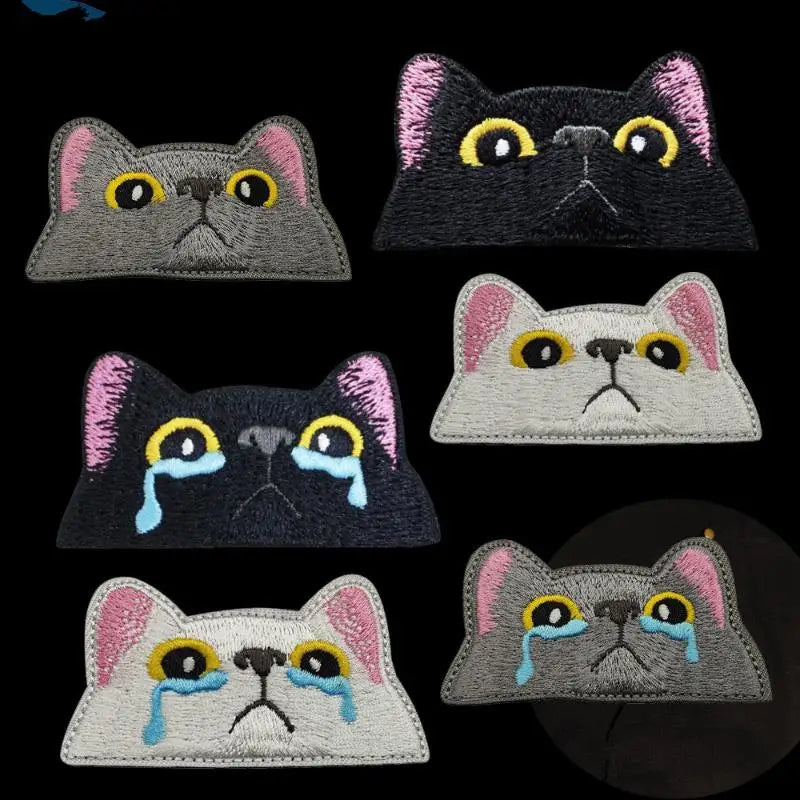 Cute Lovely Black Cat Patch – Peeping & Crying Cat Embroidered Patch Kitten Iron-on Sew For Clothing, Bags, Accessories Oasis Select