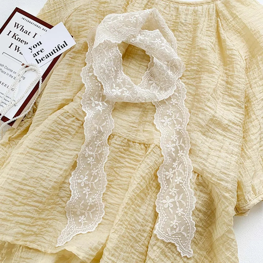 Summer Soft Lace Scarf Elegant Hollow Headband Korean Embroidery Hair Ribbon for Women Oasis Select 1 Beige