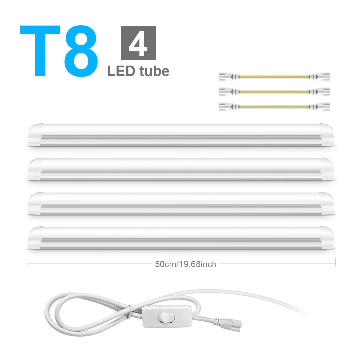 50CM LED Fluorescent Lamp High Quality Aluminum Bar Light T5 T8 LED Tube with AC220V EU Plug Swtich Energy Saving Home Wall Lamp Oasis Select 4x T8 Tube With Plug Warm White 200-230V EU Plug