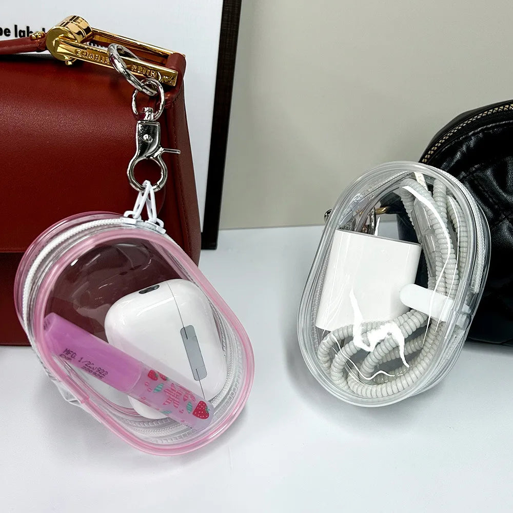 Portable Mini Clear Zipper Storage Bag Keychain Cartoon Doll Children Toy Mystery Box Organizer For Earphones Chargers Gift Bag Oasis Select