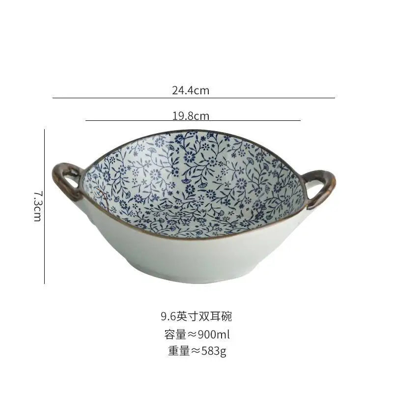 Ceramic Anti Scald Handle Soup Noodle Bowl Double Ear Soup Bowl Tableware Oasis Select 9in