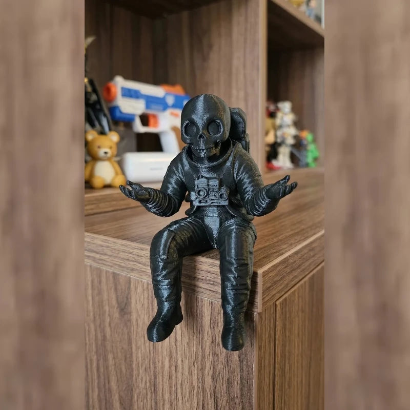 Astronaut Skeleton Figurine 3D Printed Confused Seated Spaceman Ornaments Creativity Home Table Decor Companion Home Decor Gifts Oasis Select Black space